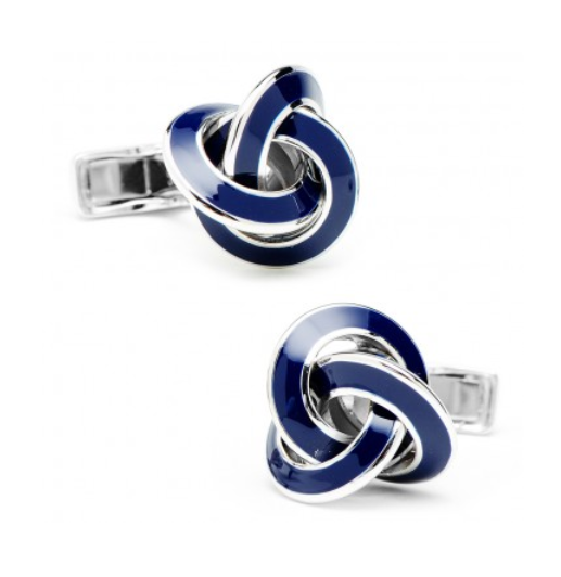 Men’s Cufflinks- Sterling Silver with Blue Enamel Knots