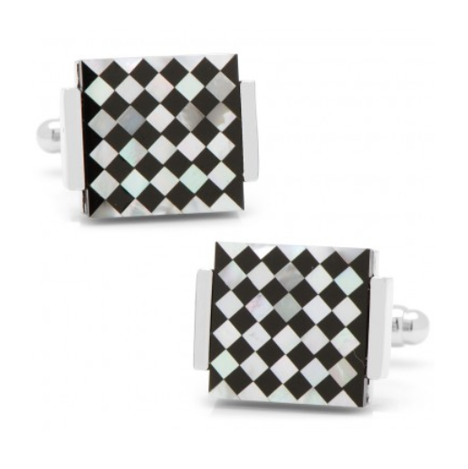 Men’s Cufflinks- Floating Onyx and Mother of Pearl Checkered Design