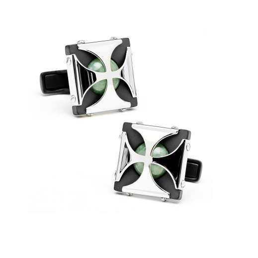 Men’s Cufflinks- Silver Plated with Jade Caged Stones
