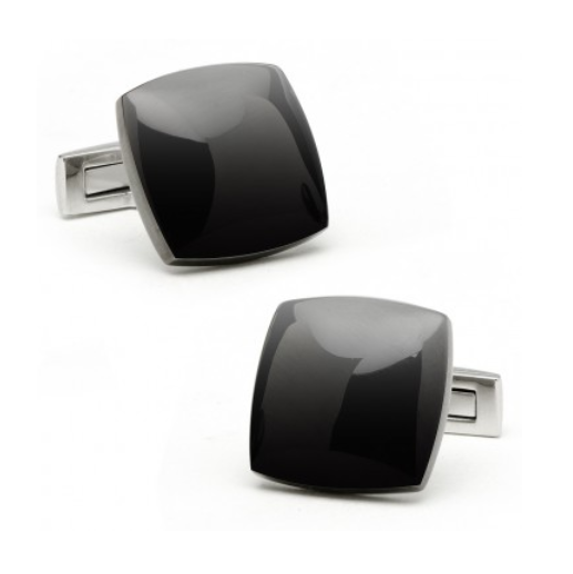Men’s Cufflinks- Classic Stainless Steel with Black PVD Curved Squares