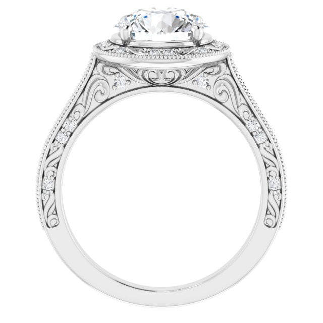 Cubic Zirconia Engagement Ring- The Eowyn (Customizable Vintage Artisan Round Cut Design with 3-Sided Filigree and Side Inlay Accent Enhancements)