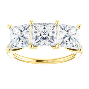Cubic Zirconia Engagement Ring- The Mary Helen (Customizable Triple Princess Cut Design with Ultra Thin Pavé Band)