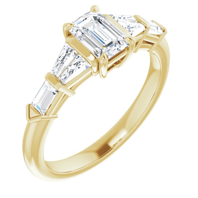 10K Yellow Gold Customizable 7-stone Design with Emerald/Radiant Cut Center and Baguette Accents
