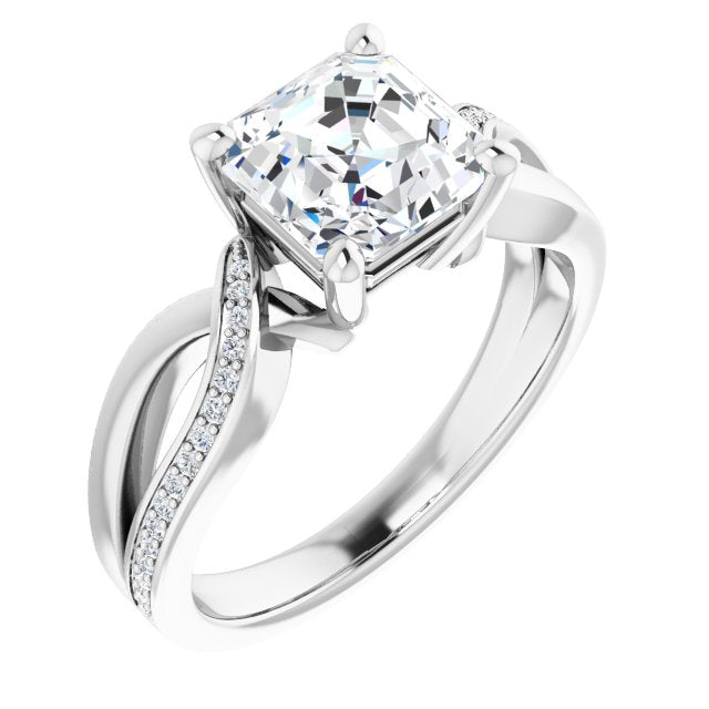 Cubic Zirconia Engagement Ring- The Asha (Customizable Asscher Cut Center with Curving Split-Band featuring One Shared Prong Leg)