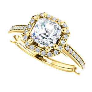 Cubic Zirconia Engagement Ring- The Jessika (Customizable Cathedral-set Asscher Cut Design with Halo and Thin Pavé Band)