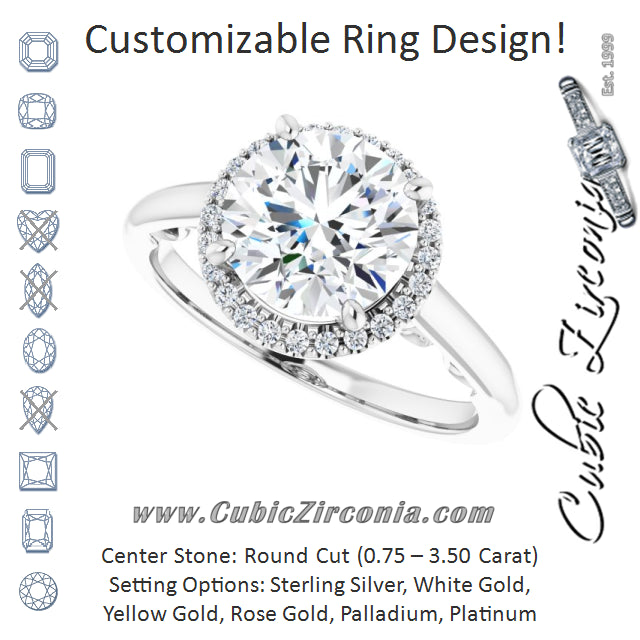 Cubic Zirconia Engagement Ring- The Honesty (Customizable Cathedral-Halo Round Cut Style featuring Sculptural Trellis)