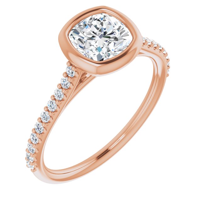 10K Rose Gold Customizable Bezel-set Cushion Cut Style with Ultra-thin Pavé-Accented Band