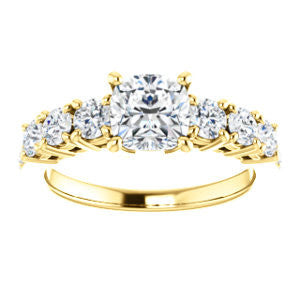 Cubic Zirconia Engagement Ring- The Lorelei (Customizable Enhanced 7-stone Cushion Cut Style with Pavé Band)