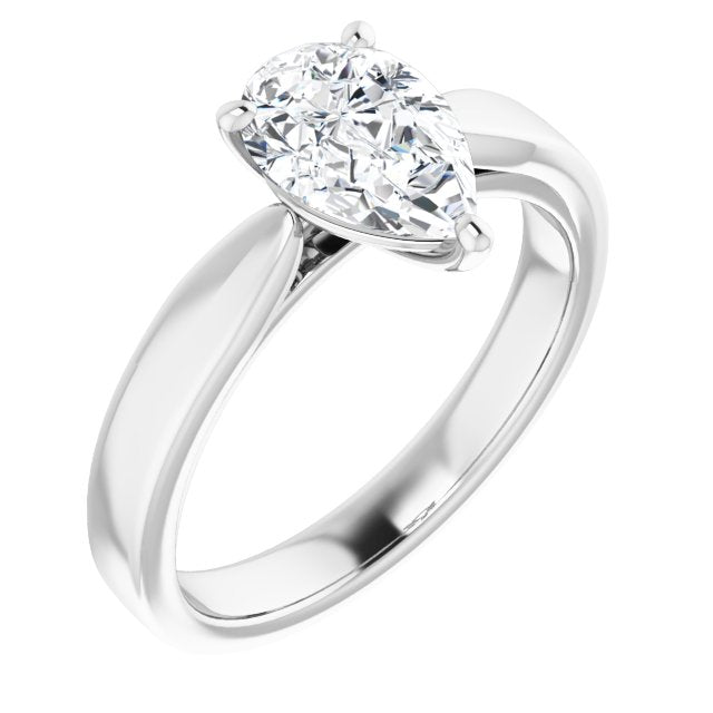 10K White Gold Customizable Pear Cut Cathedral Solitaire with Wide Tapered Band