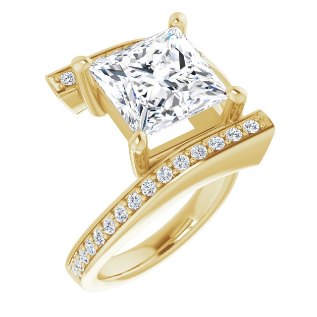 10K Yellow Gold Customizable Faux-Bar-set Princess/Square Cut Design with Accented Bypass Band