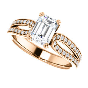 Cubic Zirconia Engagement Ring- The Monet (Customizable Emerald Cut Design with Wide Split-Pavé Band)