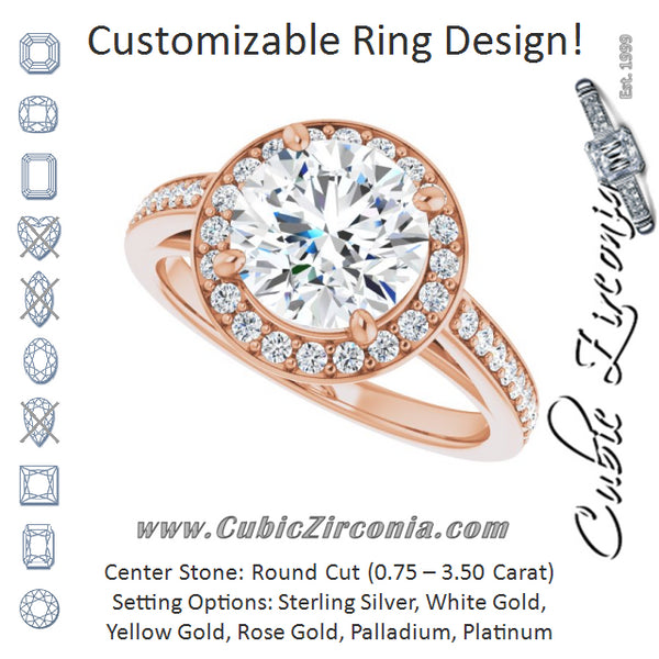 Cubic Zirconia Engagement Ring- The Farrah Michelle (Customizable Round Cut Style with Halo and Sculptural Trellis)