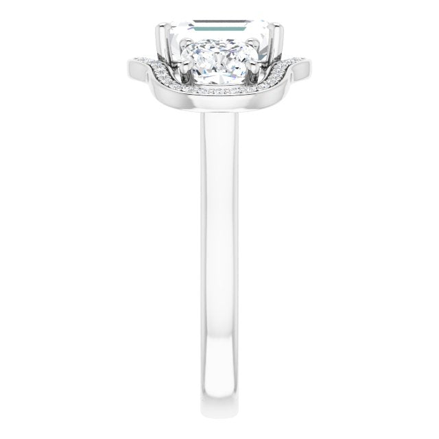 Cubic Zirconia Engagement Ring- The Aimi Namiko (Customizable 3-stone Design with Emerald Cut Center, Cushion Side Stones, Triple Halo and Bridge Under-halo)