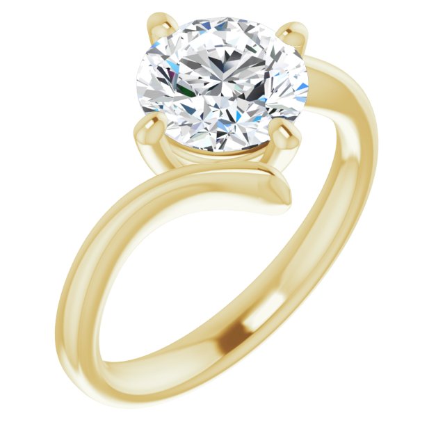 14K Yellow Gold Customizable Round Cut Solitaire with Thin, Bypass-style Band