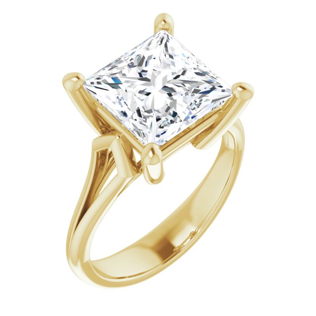 10K Yellow Gold Customizable Cathedral-Raised Princess/Square Cut Solitaire with Angular Chevron Split Band