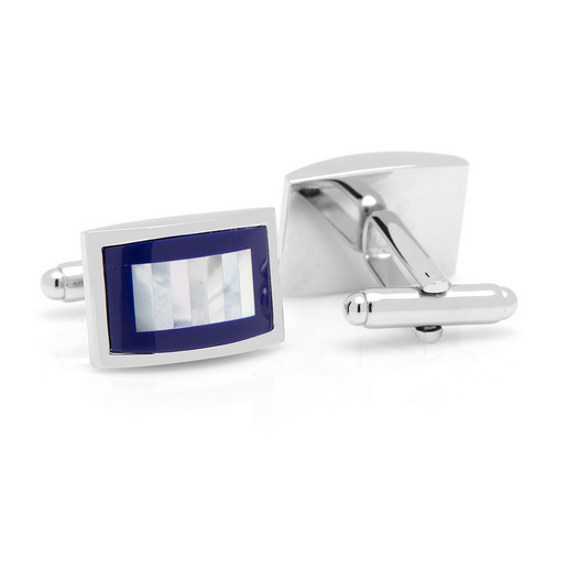 Men’s Cufflinks- Blue Lapis Framed with Vertical Tiled Mother of Pearl