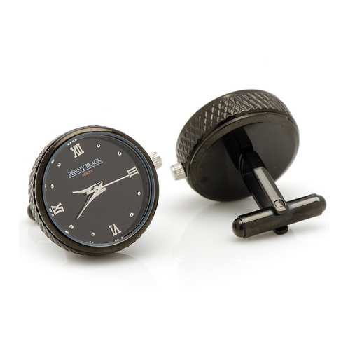 Men’s Cufflinks- Stainless Steel Functional Watch (Black)