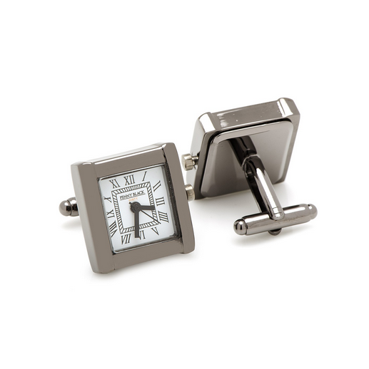 Men’s Cufflinks- Black Stainless Steel and Gunmetal Square Watches (Functional)