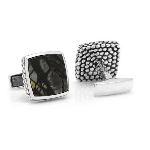 Men’s Cufflinks- Sterling Silver Classic with Scaled Picasso Stone