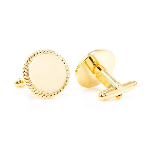 Men’s Cufflinks- 14K Yellow Gold Plated Stainless Steel with Rope Border Design
