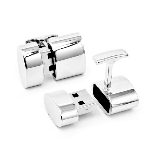 Men’s Cufflinks- Polished Silver Ovals featuring Wifi Internet Hotspot and 2GB USB Flash Drive (Designer, Ravi Ratan)