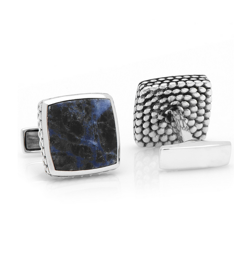 Men’s Cufflinks- Sterling Silver Classic Scaled Lapis Inlaid