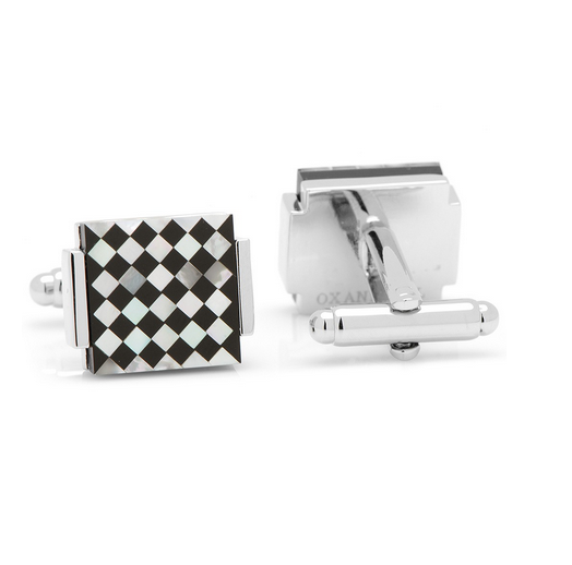 Men’s Cufflinks- Floating Onyx and Mother of Pearl Checkered Design