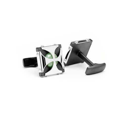 Men’s Cufflinks- Silver Plated with Jade Caged Stones