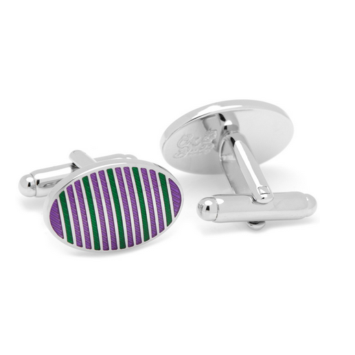 Men’s Cufflinks- Purple and Green Oval Repp Stripe