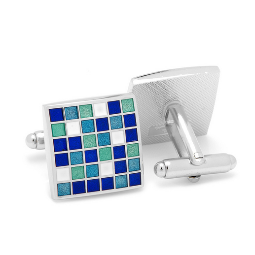 Men’s Cufflinks- Blue Mosaic Checker Board Design