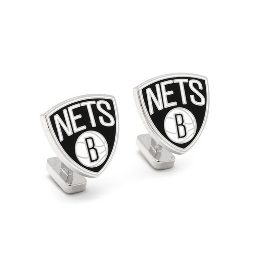Men’s Cufflinks- Palladium Edition Brooklyn Nets with Enamel Accents (Officially Licensed)