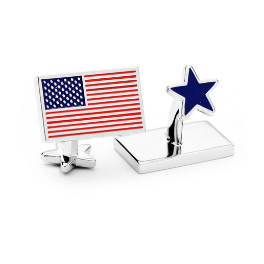 Men’s Cufflinks- Palladium Plated USA Flag and Star
