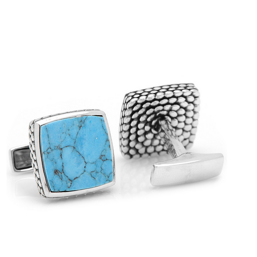 Men’s Cufflinks- Sterling Silver Classic Scaled Turquoise