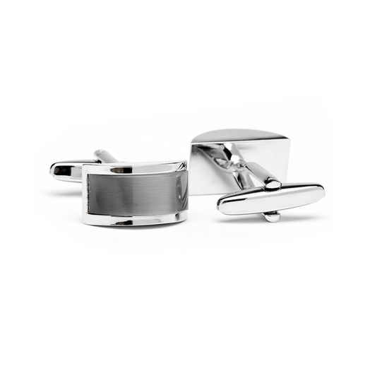 Men’s Cufflinks- Silver Plated Curved Bridge Style with Grey Catseye