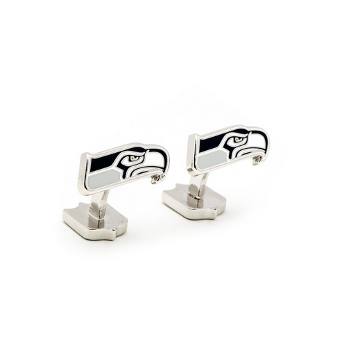 Men’s Cufflinks- Silver Edition Seattle Seahawks with Enamel Accents (Officially Licensed)