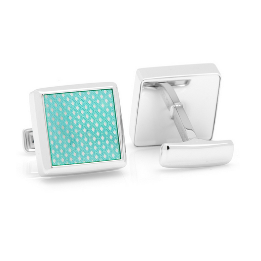 Men’s Cufflinks- Sterling Silver with Green Laser-Etched Mother of Pearl