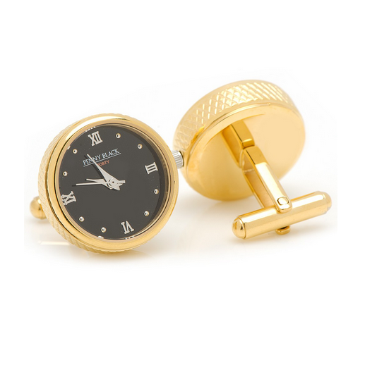 Men’s Cufflinks- Stainless Steel Functional Watch (Yellow Gold Plating)