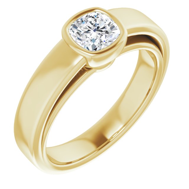 10K Yellow Gold Customizable Cathedral-Bezel Cushion Cut Solitaire with Wide Band
