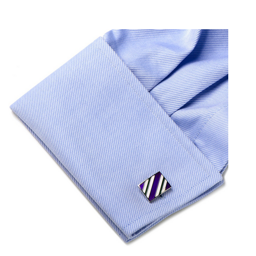 Men’s Cufflinks- Purple and Green Rectangle Repp Stripe