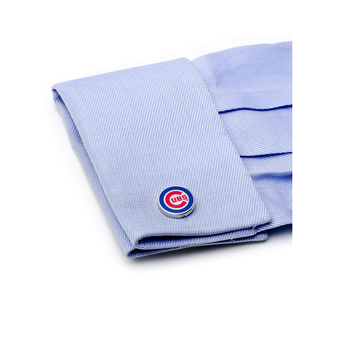 Men’s Cufflinks- Palladium Edition Chicago Cubs with Enamel Accents (Officially Licensed)
