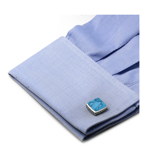 Men’s Cufflinks- Sterling Silver Classic Scaled Turquoise