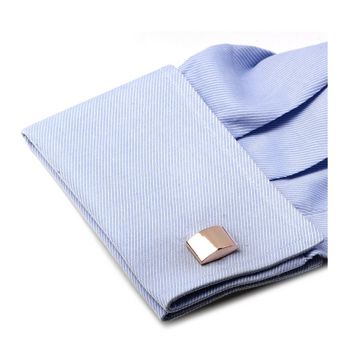 Men’s Cufflinks- Curved Stainless Steel Rectangles with Rose Gold Plating