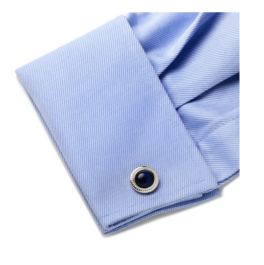 Men’s Cufflinks- Navy Blue Catseye with Etched Circular Border