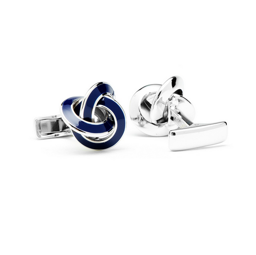 Men’s Cufflinks- Sterling Silver with Blue Enamel Knots