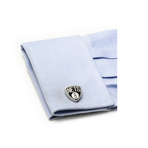 Men’s Cufflinks- Palladium Edition Brooklyn Nets with Enamel Accents (Officially Licensed)