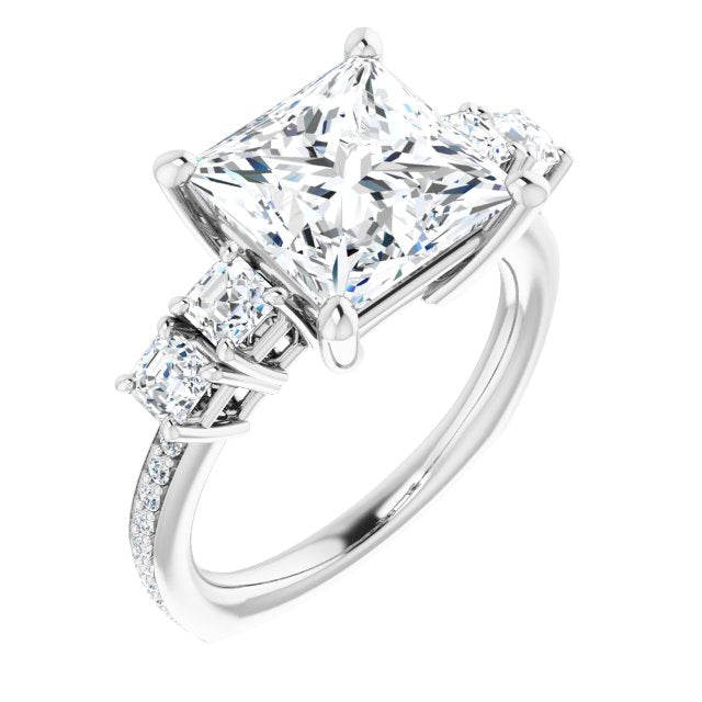 10K White Gold Customizable Princess/Square Cut 5-stone Style with Quad Princess/Square Accents plus Shared Prong Band