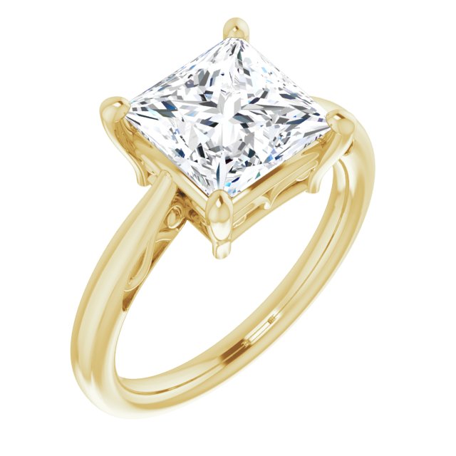 10K Yellow Gold Customizable Princess/Square Cut Solitaire with 'Incomplete' Decorations