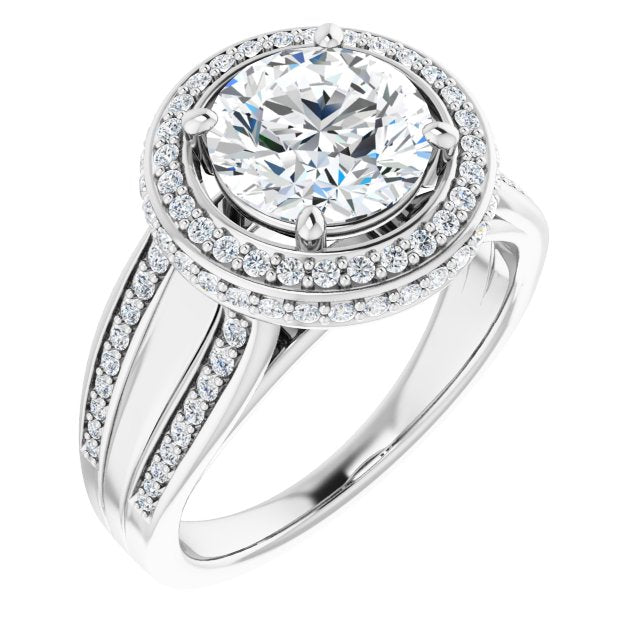 10K White Gold Customizable Halo-style Round Cut with Under-halo & Ultra-wide Band