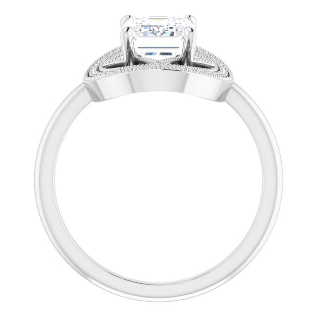 Cubic Zirconia Engagement Ring- The Mireya (Customizable Kite-Rhombus Radiant Cut Design with Beaded Milgrain & Halo Accents)