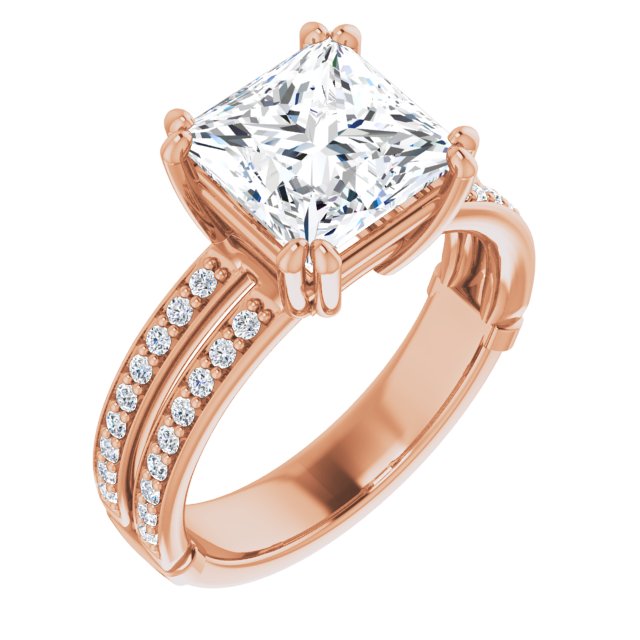 10K Rose Gold Customizable Princess/Square Cut Design featuring Split Band with Accents